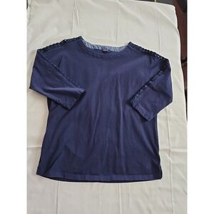 Izod Womens Large Navy Blue Crotched 3/4 Sleeves Top Shirt Blouse